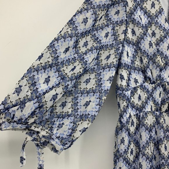 Calvin Klein Dress Blue Floral Tiered Midi Tie 3/4 Sleeve V Neck - Picture 7 of 14